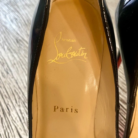 AUTHENTIC CHRISTIAN LOUBOUTIN NEW VERY PRIVE 120 BLACK PATENT HEELS OPEN TOE - Picture 10 of 16